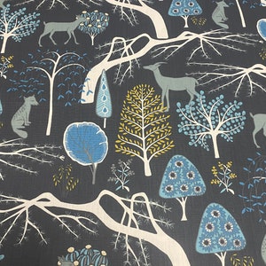2.2m x 1.5m Cotton fabric Woodland Fairytale Blue/ Grey Plants & Trees Curtain fabric Upholstery