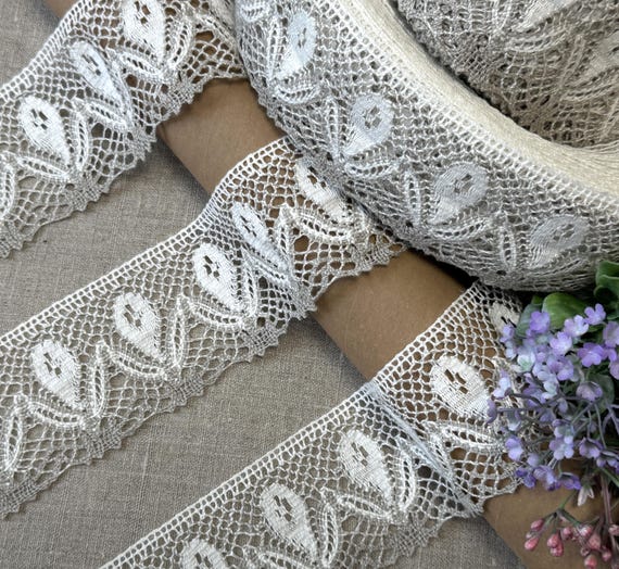 100% Linen Lace Trim – Ecru Cluny Lace, 2.75" Wide , Made in Europe