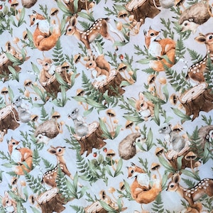 Woodland Animals fabric Wildlife fabric Premium cotton fabric for sewing and quilting 155 cm wide