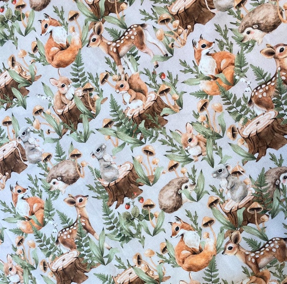 Woodland Animals fabric Wildlife fabric Premium cotton fabric for sewing and quilting 155 cm wide