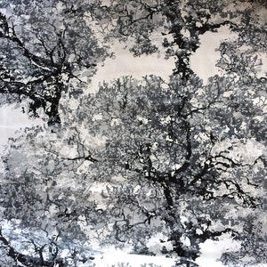 Scandinavian Cotton fabric Cotton canvas Tree Gray / Silver  - Heavy Cotton