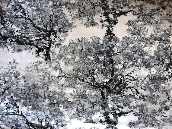 Scandinavian Cotton fabric Cotton canvas Tree Gray / Silver  - Heavy Cotton