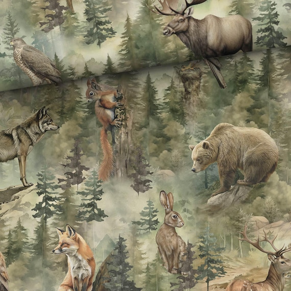 Old forest Woodland fabric Premium cotton fabric for sewing and quilting