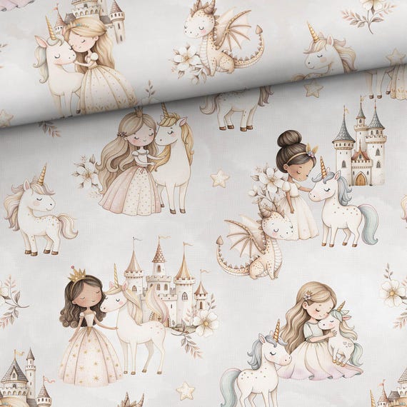 Princess cotton fabric sand beige for sewing, quilting, nursery decor, and DIY crafts.
