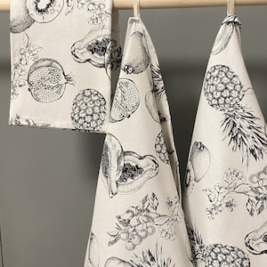 Cotton Kitchen Towel Tea Towel Dishtowel Fruit print  Scandinavian cotton Black & White