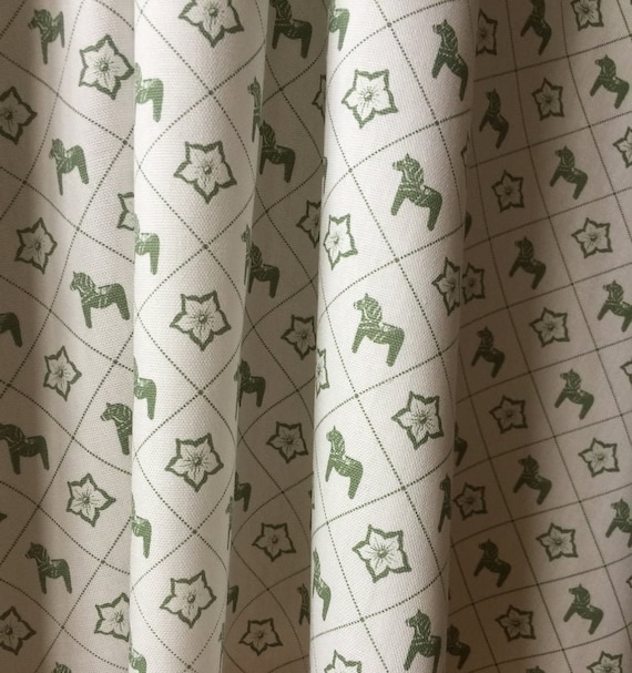 Cotton Curtains Kitchen Valance Cafe curtain Kitchen Curtain Curtain Panels Dala Horse Green White