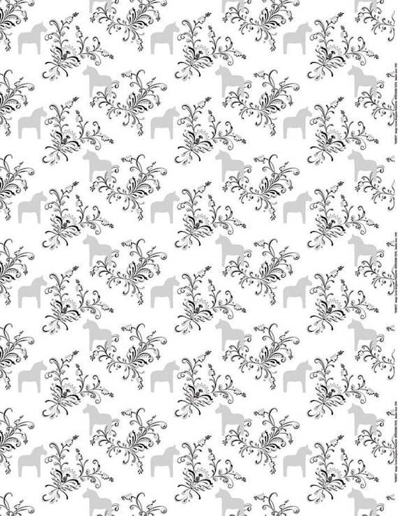 Tablecloth or Table runner Cotton fabric Dala Horse  Silver Black White Scandinavian fabric Round Oval Squere
