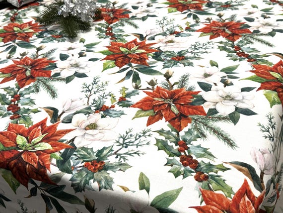 Christmas tablecloth Christmas flower Poinsettia Red/Green Round Rectangle Oval