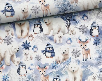 Winter animals Land of Ice Cotton fabric for sewing and quilting 155 cm wide