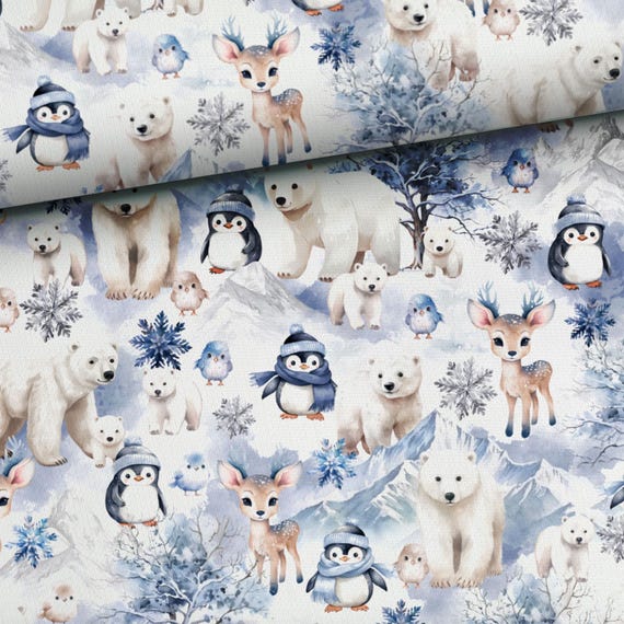 Winter animals Land of Ice Cotton fabric for sewing and quilting 155 cm wide