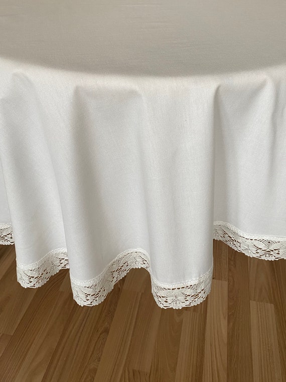 Round Tablecloth Linen Lace Table Cover Linens 60 Inch Round Tablecloth Linen Lace Table Cover, White Linen Tablecloth For 60 Inch Round Table
