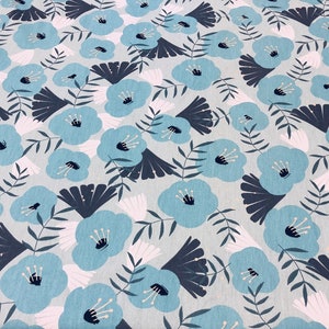 Tablecloth Blue floral Table runner Scandinavian Cotton fabric Blue floral Blue Poppy