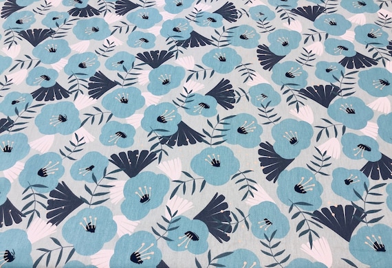 Tablecloth Blue floral Table runner Scandinavian Cotton fabric Blue floral Blue Poppy