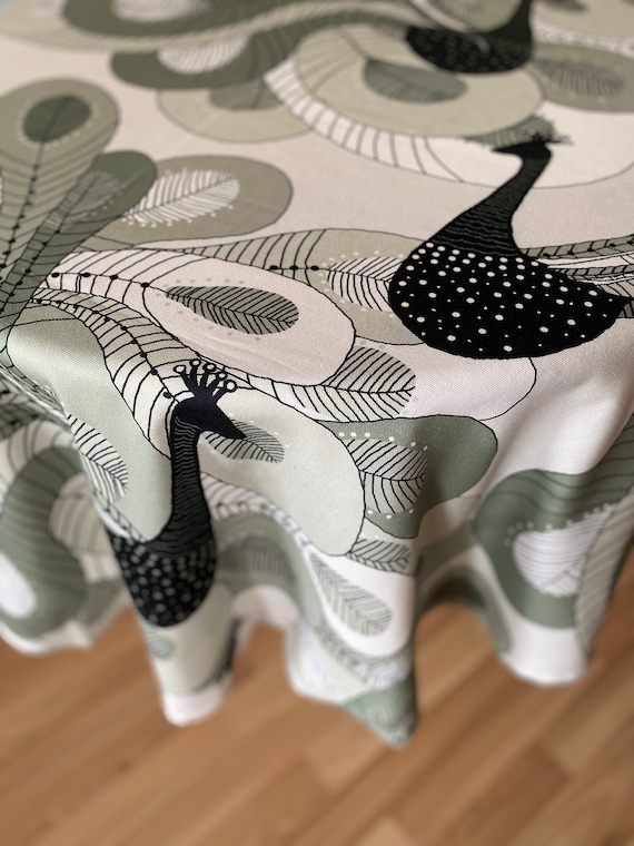 Tablecloth Table Top Table Linens Round Square Cotton Tablecloth Birds Sage green