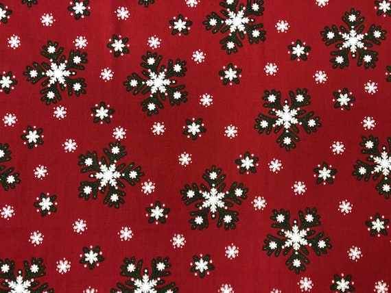 Christmas fabric Snowflakes Scandinavian Cotton  fabric Red / Green - Home decor fabric  Tablecloth fabric DIY