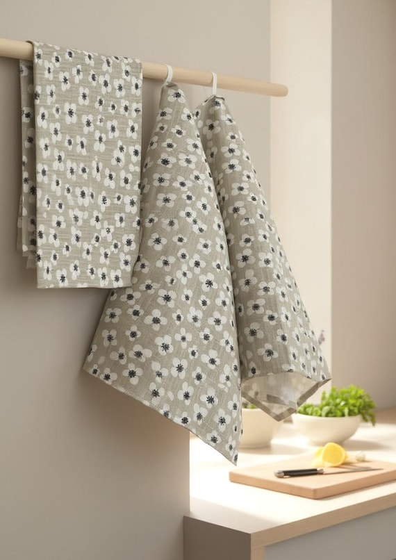 Kitchen Towel Tea Towel  Dish Towel - Beige Floral Cotton towel