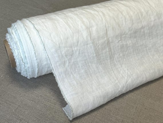 Linen fabric milk white, Fabric by the yard or meter, Off-white, washed, softened