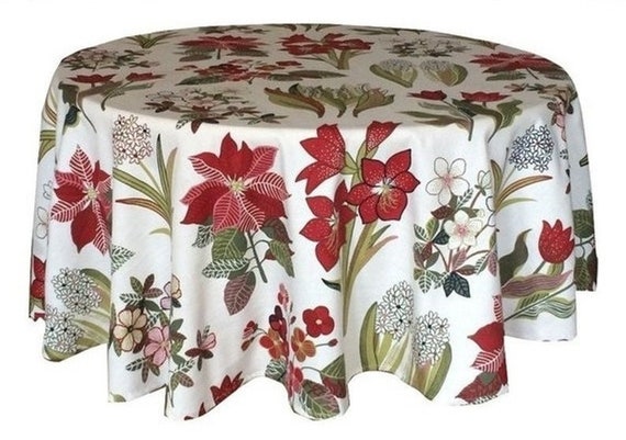 Round Tablecloth Floral Red / Green - Table Linen  - 100% Cotton - Round - Oval - Rectangular