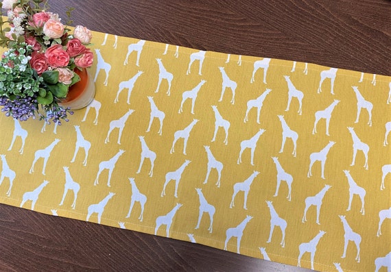 Table runner Giraffes on mustard yellow 35cmx145cm/14''x57''