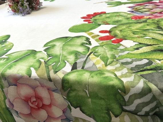 Cactus Succulent Linen Tablecloth Table linens Rectangle Oval Large large tablecloth