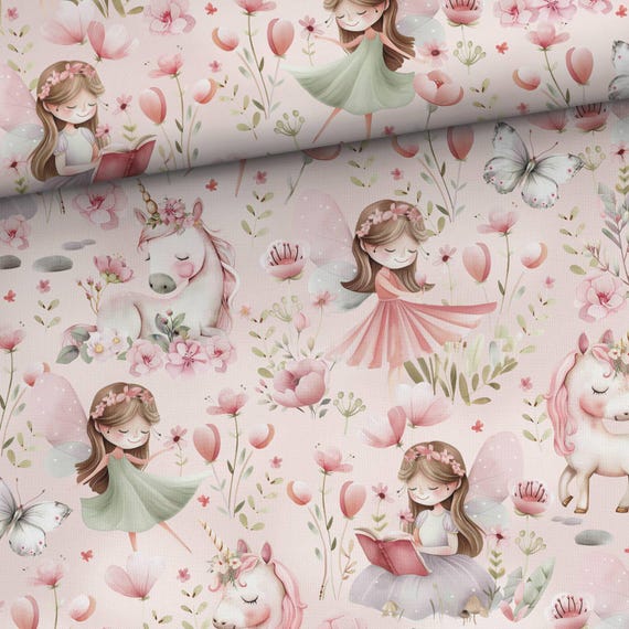 Fairies in the garden 100% Cotton fabric for sewing and quilting 155 cm wide
