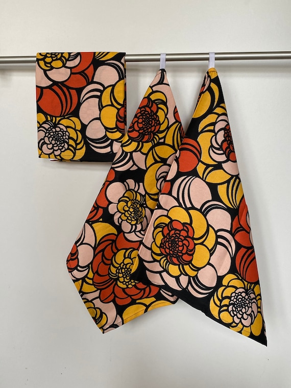 Kitchen Towel Tea Towel  Dish Towel Scandinavian Cotton fabric Floral kitchen towel Orange