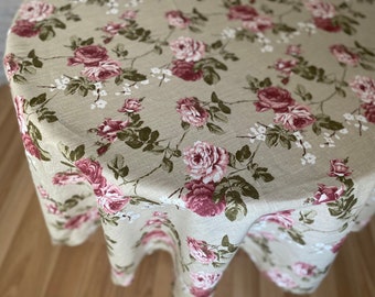 Linen tablecloth Floral Tablecloth Table Linen Shabby Chic Roses Flowers Round Oval Rectangle