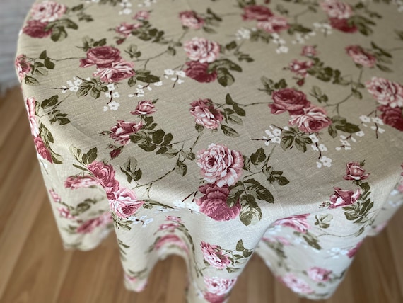 Linen tablecloth Floral Tablecloth Table Linen Shabby Chic Roses Flowers Round Oval Rectangle