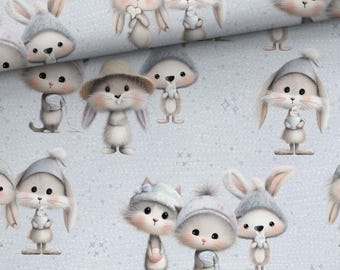 Winter baby animals Knit fabric Jersey Loop knit  fabrics Stretch cotton knit fabric for baby clothes