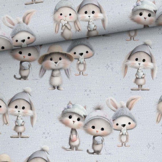 Winter baby animals Knit fabric Jersey Loop knit  fabrics Stretch cotton knit fabric for baby clothes