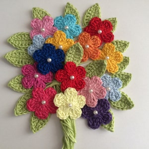 50 Crochet flowers - Leaves - Mix  Multi - Mercerized Cotton - Size 3.2cm
