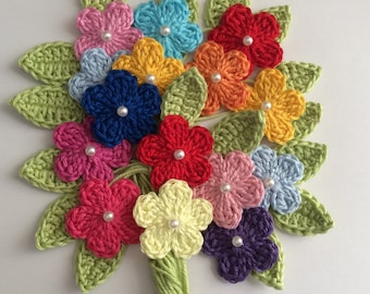 50 Crochet flowers - Leaves - Mix  Multi - Mercerized Cotton - Size 3.2cm