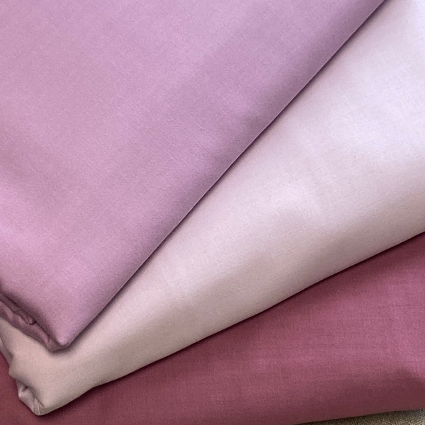 Plain cotton sateen fabric by the metre, by the yard/by the meter, Shades of Lilac - 100% cotton - 153 cm wide