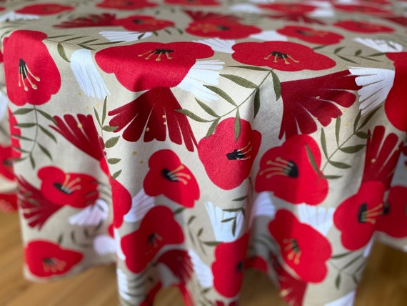 Tablecloth Table runner Floral Red Poppies Scandinavian tablecloth Table Linens Round Square tablecloth