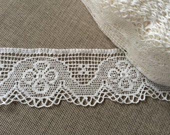 Pure LINEN Lace Trim - Natural Beige Ivory - 100% LINEN - 3.35" (85 mm) wide