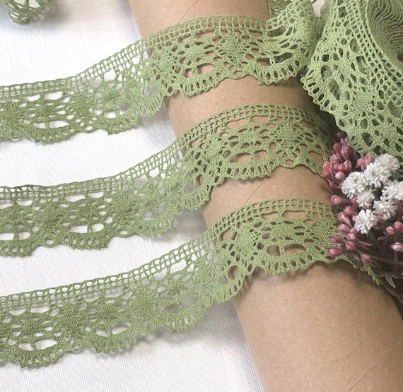 Green Linen lace trim by the yard/meter, 100% linen, 45mm/ 1.77 inch wide