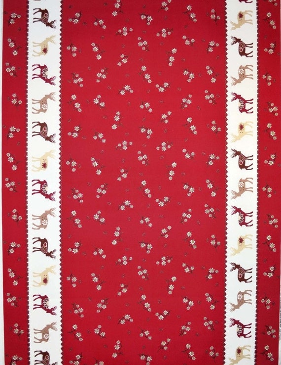 Tablecloth Cotton fabric Sandinavian design Elk Red Beige Rectangle 100% cotton - 133cm x 146cm//52 ''x 57''