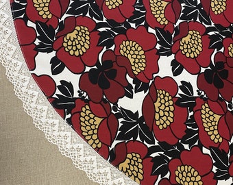 Round Floral Tablecloth with Lace Border 59 Inch/ 150 cm, Scandinavian Cotton Fabric, Round Table Cloth