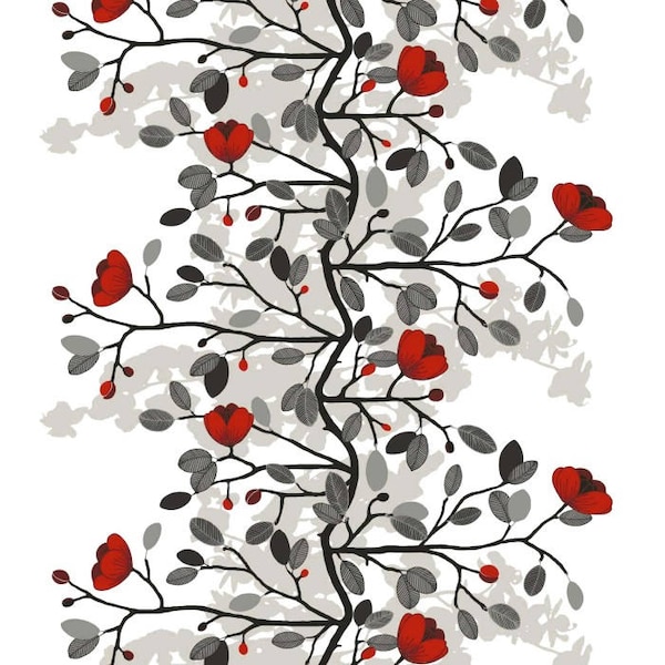 Scandinavian cotton fabric Ofelia Red Silver Gray  - 59 inches (150 cm) wide