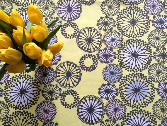 Yellow floral Tablecloth Table linens Scandinavian cotton canvas fabric Abstract flowers 220 cm x 145 cm / 86 inches x 57 inches