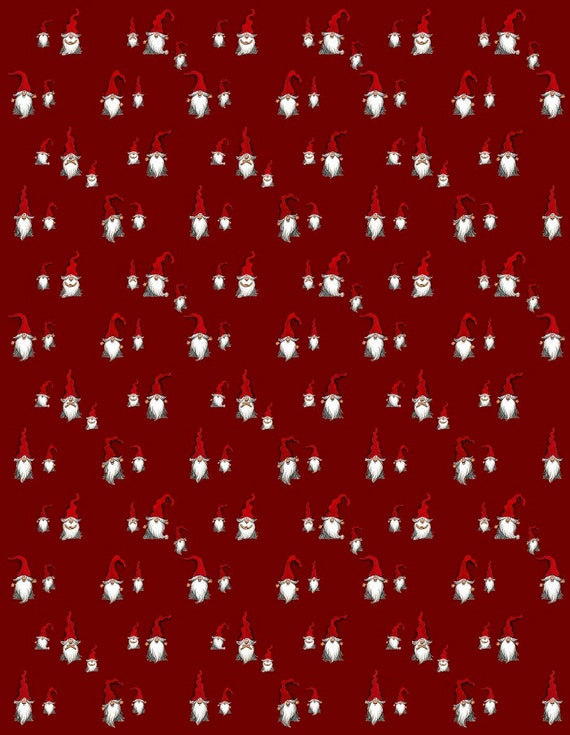 Cotton fabric Christmas Gnome fabric  Cotton Canvas Scandinavian cotton fabric Red background