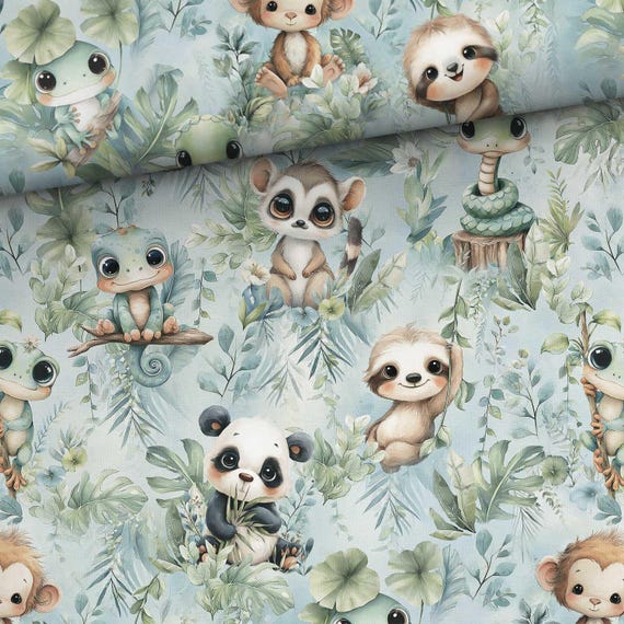 Tropical Baby Animals print 100% cotton Fabric – Sewing, Quilting, Apparel