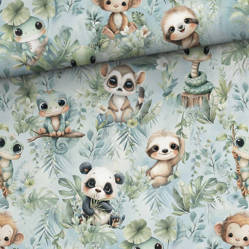 Frog Repeating Pattern Tropical Baby Animals Print 100% Cotton Fabric – Sewing, Quilting ...