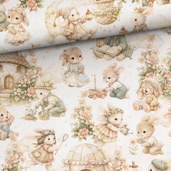 Bunny Garden 100% cotton fabric for sewing and quilting 61 inch wide/155cm