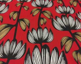 Scandinavian Cotton fabric Finlayson "Alma" Red Floral Big Print  - Cotton canvas -  59 inches (150 cm) wide