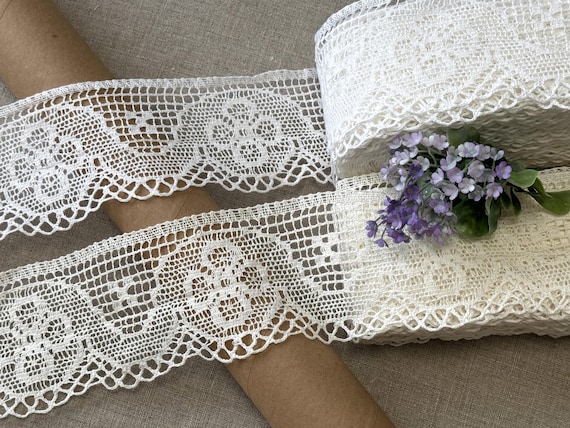 Pure linen Lace Trim - White or Off-white 100% LINEN - 3.15 inches (80 mm) wide