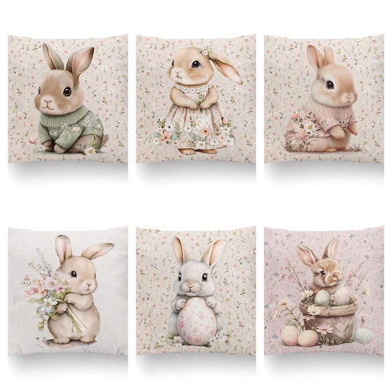 Panel Baby Bunny Eater Bunny Pillow Panel Easter Rabbit fabric 38*38cm//15''x15''