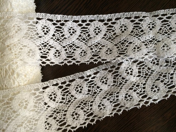 Linen Lace Trim Ribbon  100% linen - 2.75" (70mm) wide - Offwhite - By the Metre  (1.09 yards)