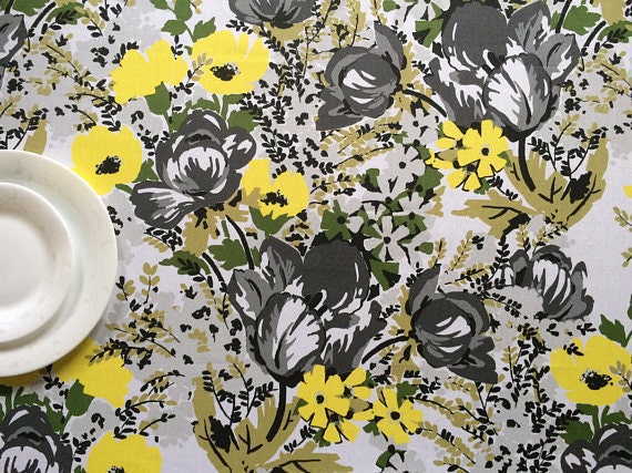 Tablecloth Table Top Table Linens Cotton fabric Yellow Plants - Round Square