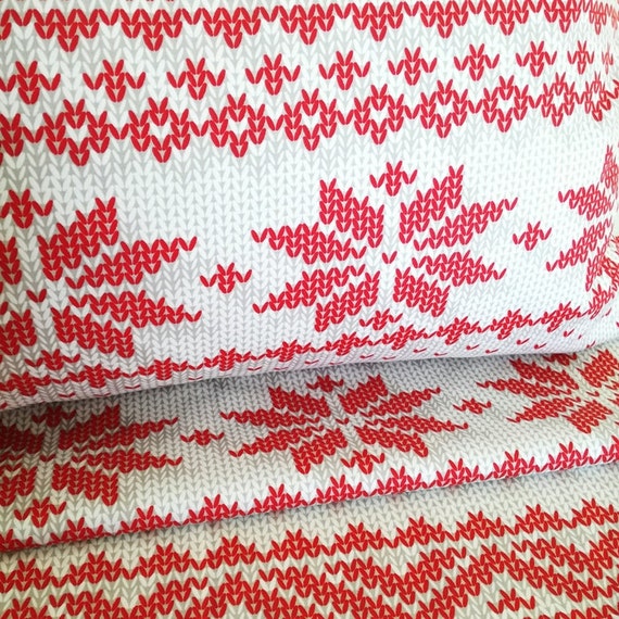 Cotton sateen fabric Light Grey/Red Knit print -  100% Cotton - 59 inches (150 cm) wide